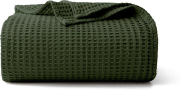 100% Cotton Waffle Blanket (Green - King - 104 * 90''), Pre-Washed and Anti-Shrinkage Soft Lightweight Bed & Couch
