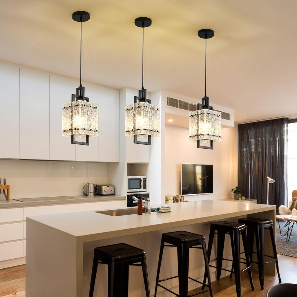 Black Pendant Light Fixtures Modern Pendant Lights Kitchen Island Water Ripple Glass Square Pendant Light Adjustable