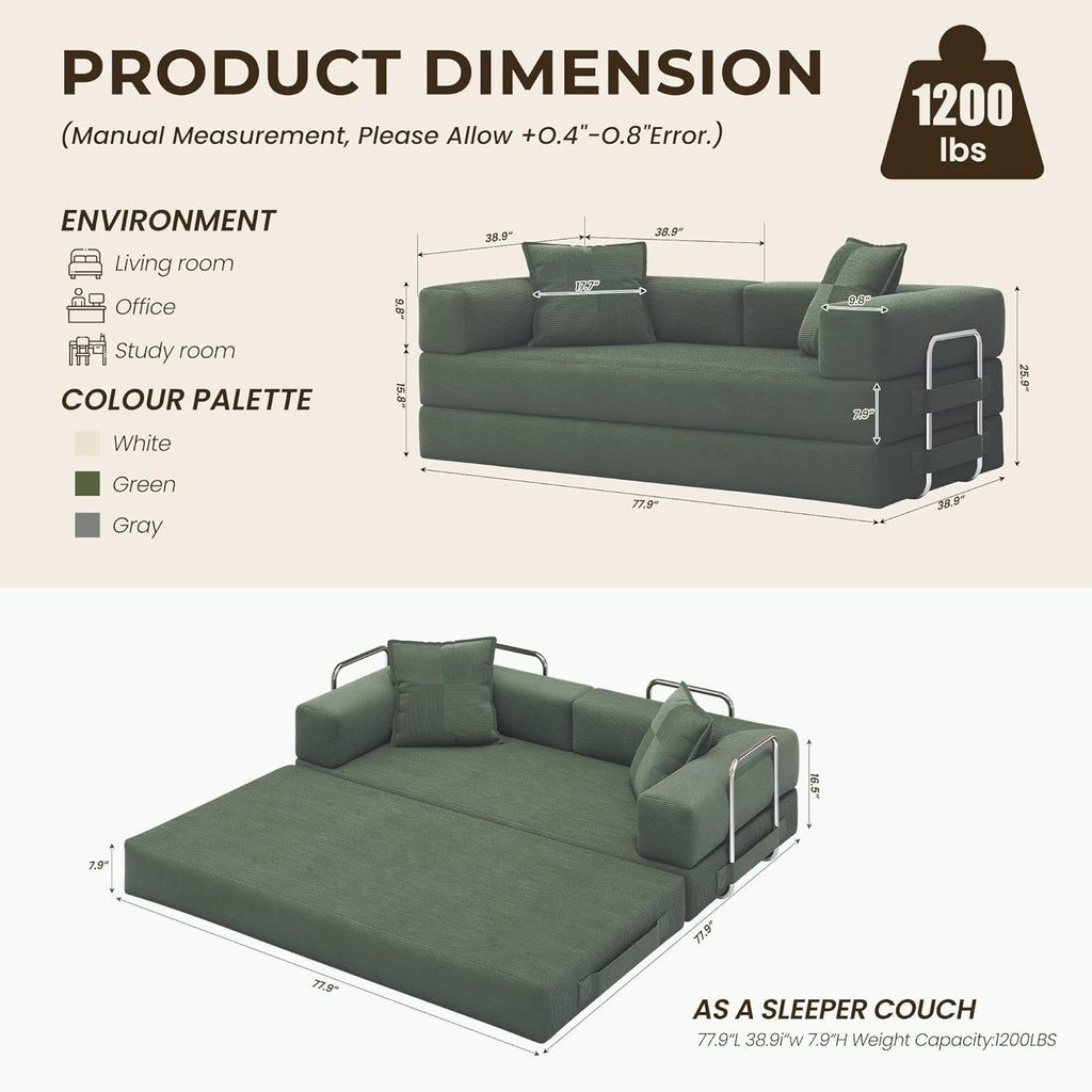 78 Inch Convertible Sofa Bed, 5-in-1 Futon Sofa Bed Pull Out Couch, Boneless Couch Bed , Corduroy Boneless Couches