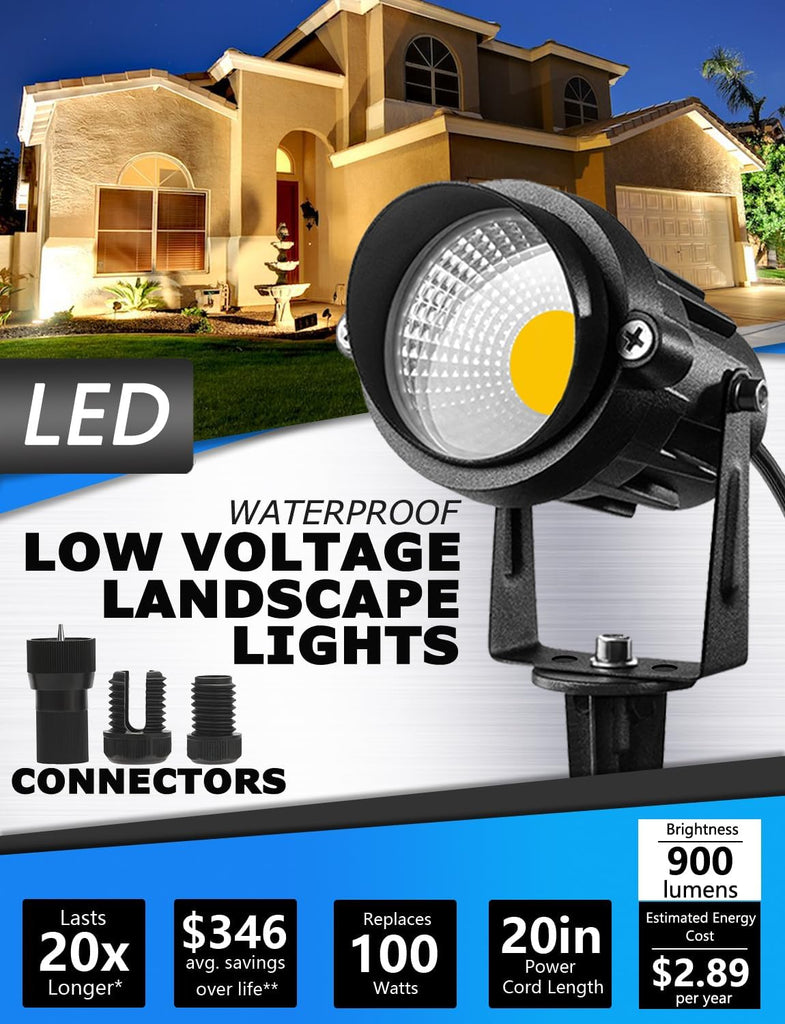 12W LED Landscape Lighting Low Voltage (AC/DC 12V) Waterproof Garden Pathway Lights Super Warm White (900LM) Walls