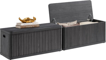 Storage Bench 80.4" Wide Shoe Bench with Lift Top Large Wooden Storage Chest Trunk Modern Blanket Chest with 4 Safety