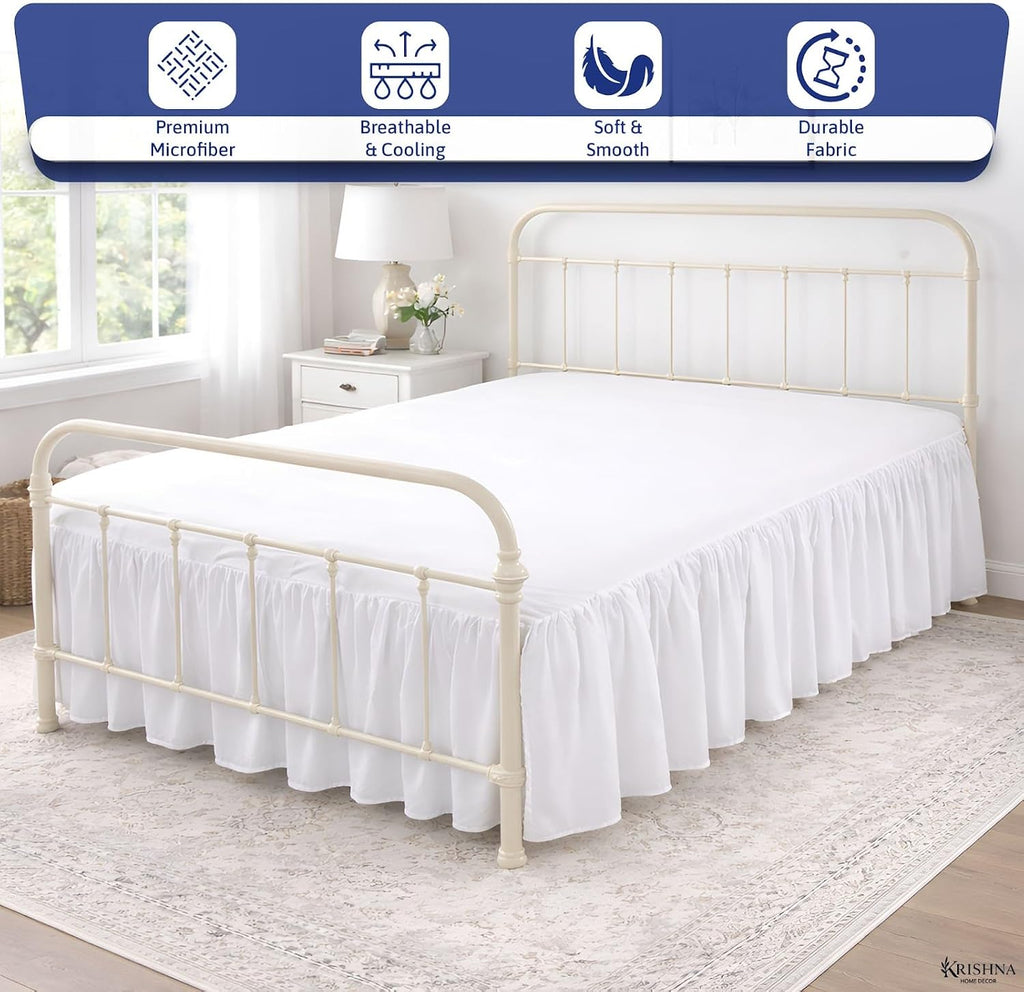Ruffled Bed Skirt with Split Corners King, 100% Microfiber Hotel Quality, 15 Inch Drop Dust Ruffle Gathered Bedskirt
