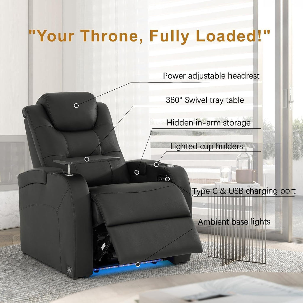 Home Theater Seating Simple Style Top Grain Nappa Leather Recliners Chair Dual Power Movie Gaming Sofa Chair Electric