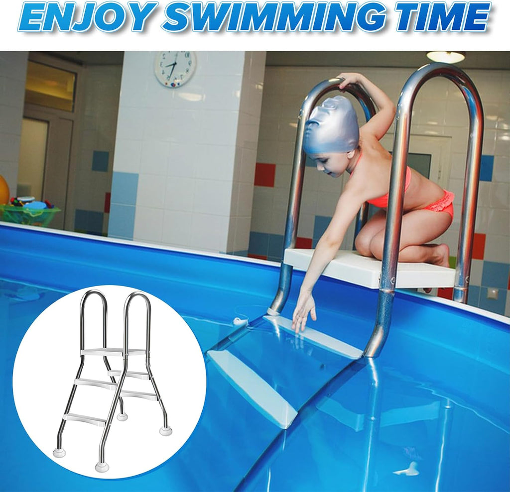 Above Ground Pool Ladder,34" Heavy Duty Luxury Pool Ladder with Platform,2-Steps,Swimming Frame Pool Ladder,304