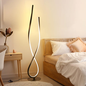 59" Black Spiral LED Floor Lamp, Modern Standing Lamp with Remote