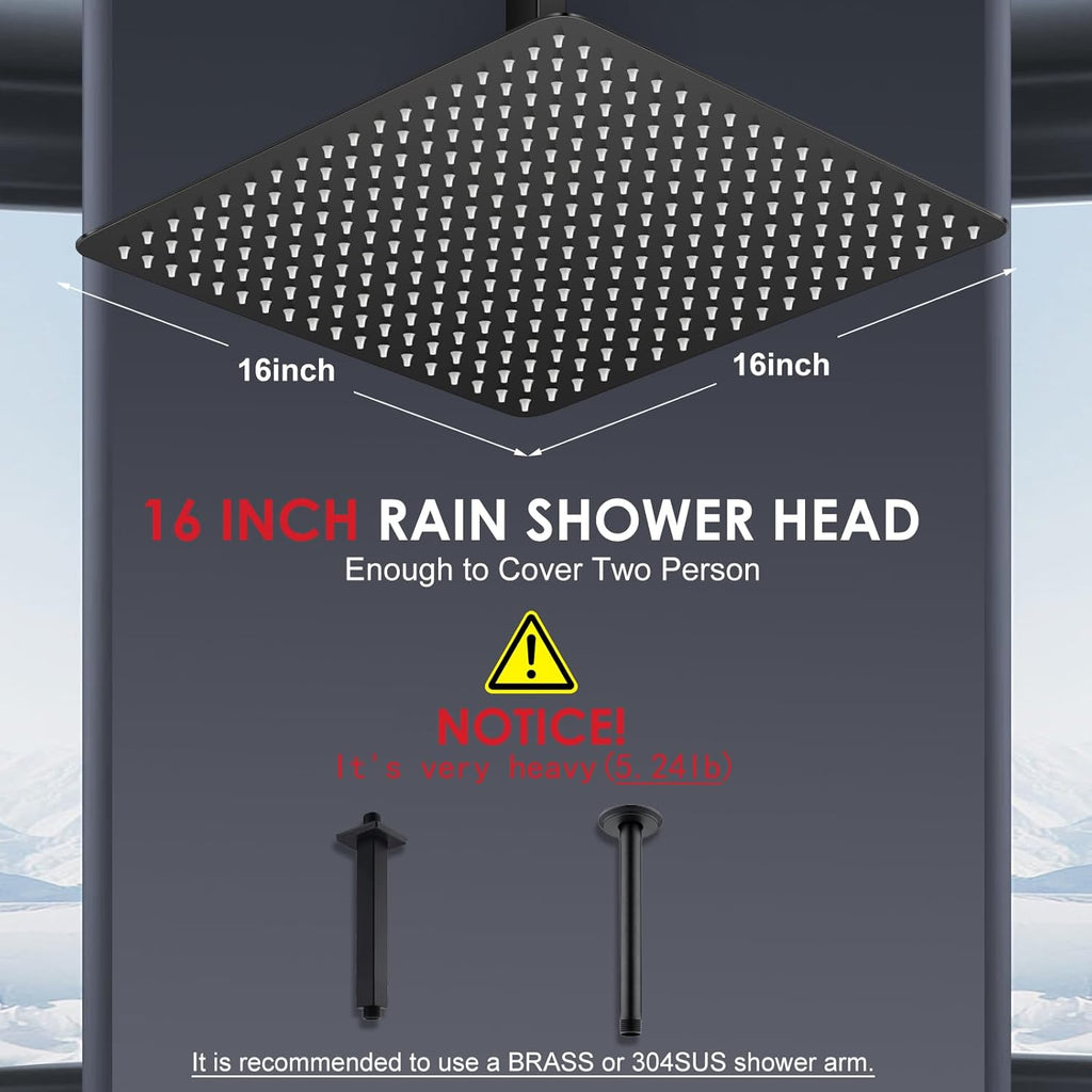 16 inch Matte Black Large Rain Shower Head