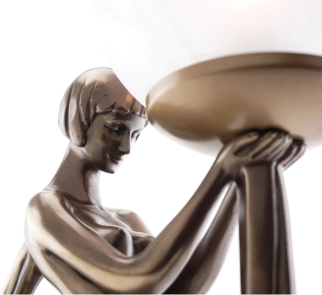 Modern Art Deco Lady Lamp Statue - Decorative Table Lamp Sculpture in Premium Cold Cast Bronze- 16-Inch Collectible