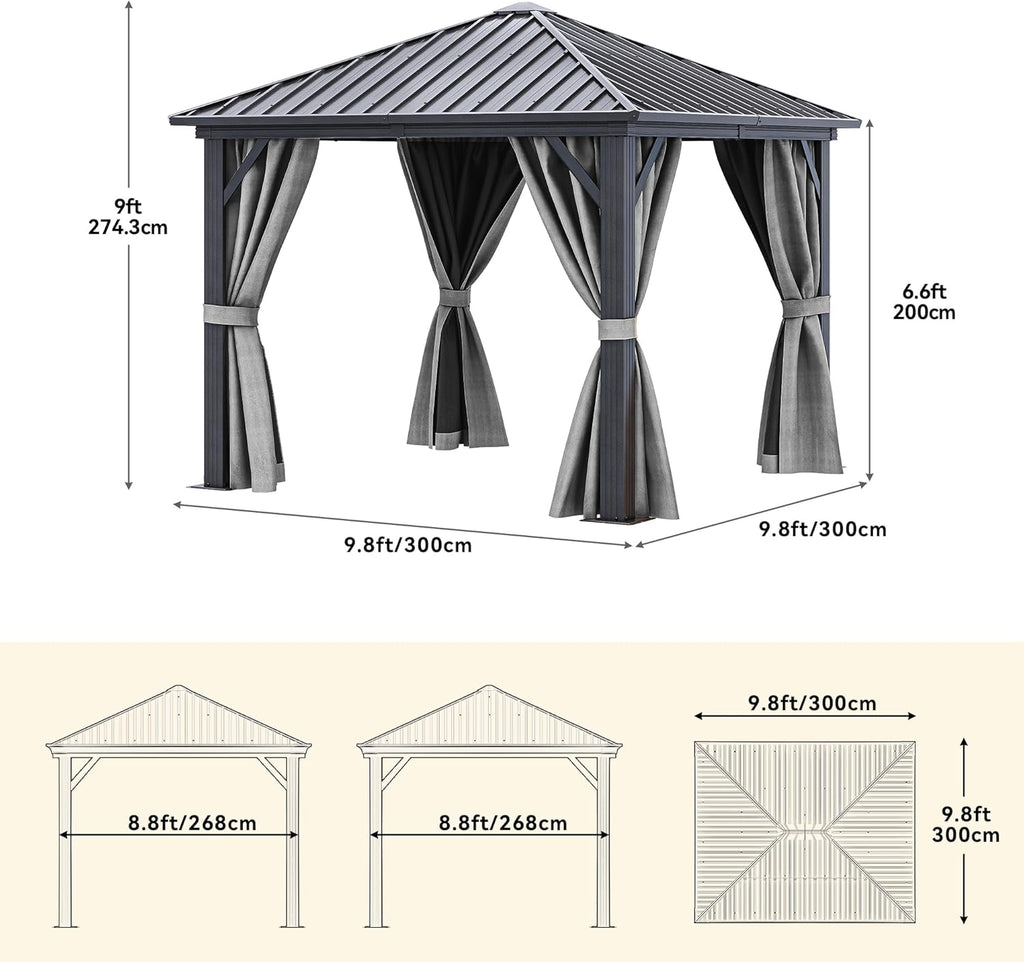 10x10ft Hardtop Gazebo with Nettings and Curtains
