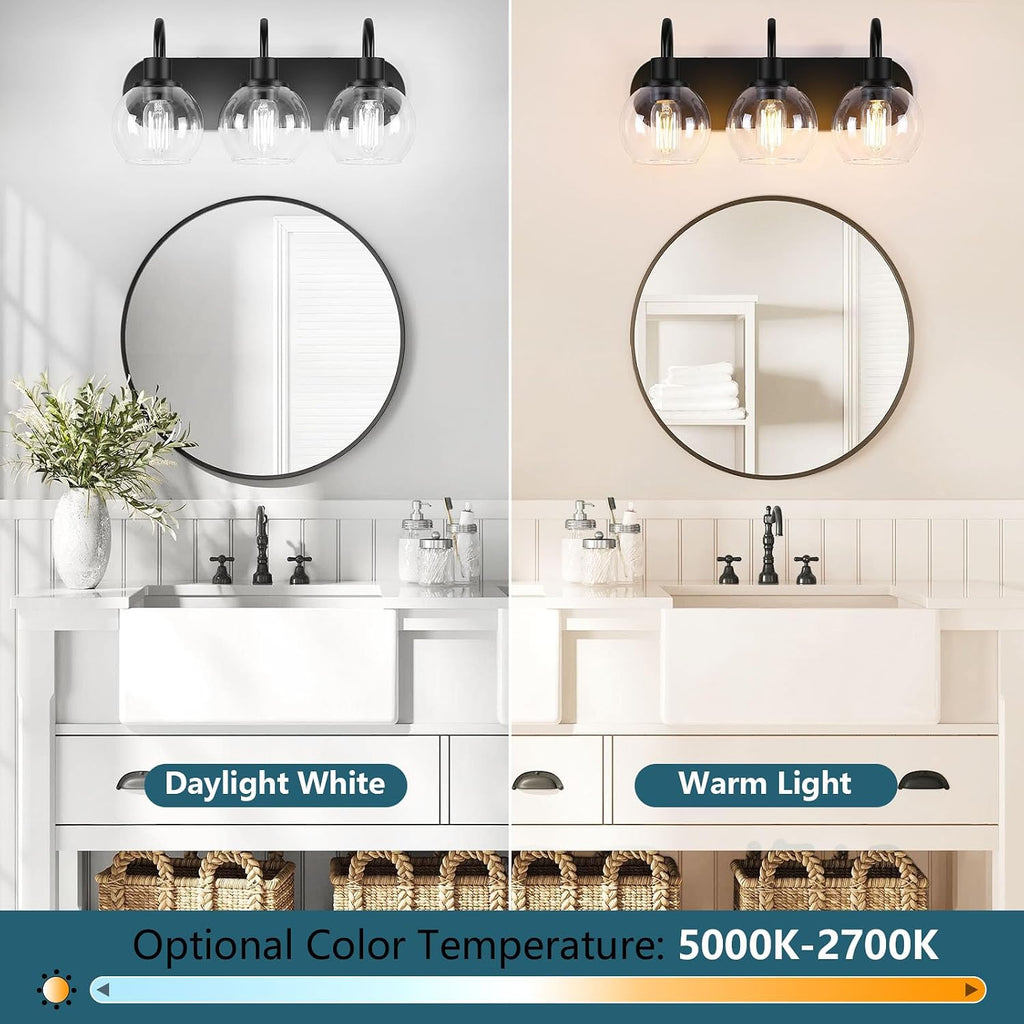 Bathroom Vanity Light,Modern 3-Light Bathroom Lighting Fixtures Over Mirror with Clear Glass Shade and Metal