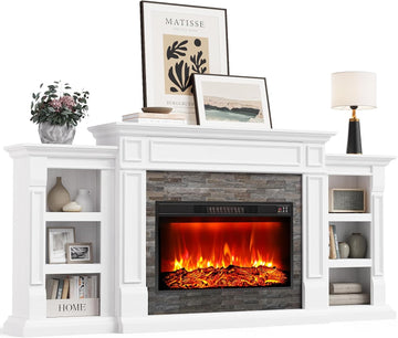 80" Electric Fireplace with Mantel and Cabinets, Fireplace TV Stand for Living Room Bedroom, 30in Realistic Flame