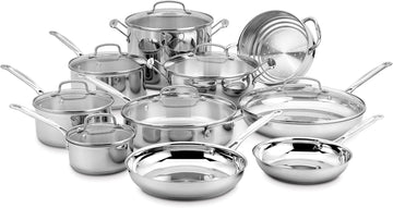 17-Piece Stainless Steel Cookware Set, Chef's Classic Steel Collection with Pure Aluminum Core for Quick and Even