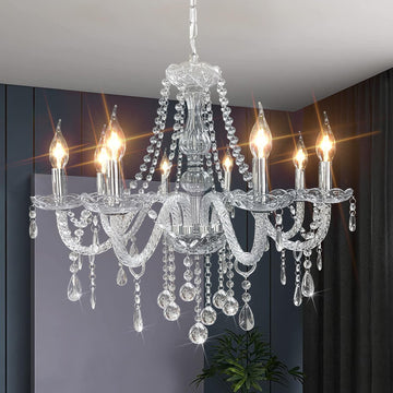 Contemporary Elegant 8 Lights Candle Crystal Chandeliers, Dining Room Light Fixture, LED Chandeliers Pendant Celing Lamp for Living Room, Bedroom, Gazebo 31.5 Inch X 47.2 Inch