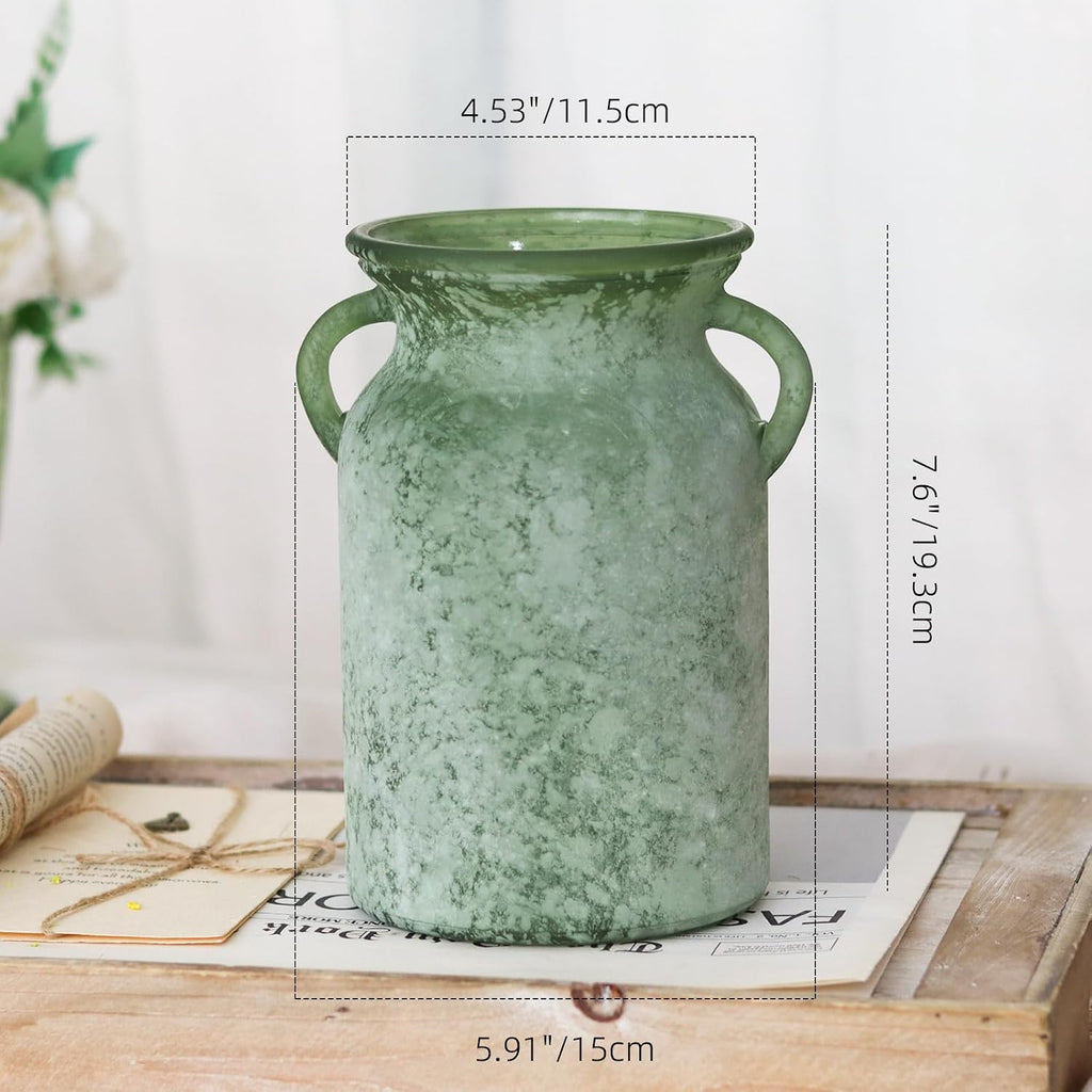 Glass Flower Vase with Handle - 8 Inches Rustic Imitation Ceramic Vase