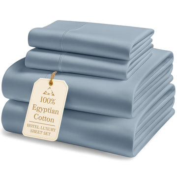 100% Egyptian Cotton Ultra Soft Queen Size Sheets Set, Mercerized Silky Sateen Weave, Fully Elasticized Fitted Sheet
