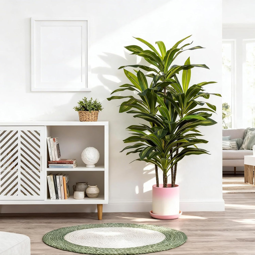 4ft Dracaena Artificial Plant - Large Tropical Indoor Fake Tree with Lifelike Leaves - Tall Faux Floor Plant in Pot