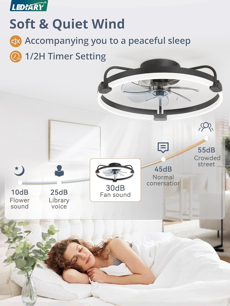 Ceiling Fans with Lights and Remote, 20'' Low Profile Ceiling Fan with Light