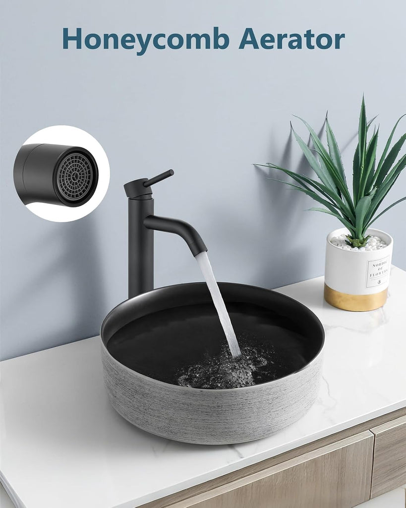 Matte Black Vessel Sink Faucet Bathroom Faucet Tall Stainless Steel Bathroom Sink Faucet Single Handle One Hole Round