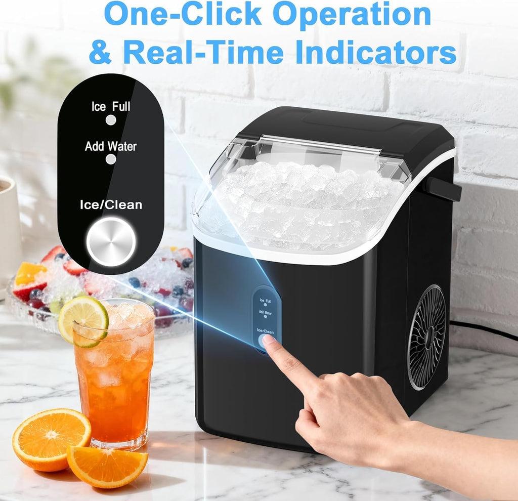 Nugget Ice Maker Countertop with Handle, Chewable Pellet Ice Maker with Self-Cleaning, 35.5Lbs/24Hrs, Ready in 6