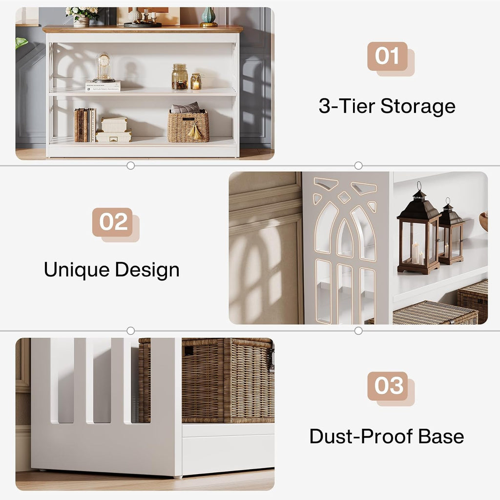 Modern Console Table , 41.34-Inch White Sofa Table Behind The Couch with 3-Tier Storage, Narrow Hallway Furniture