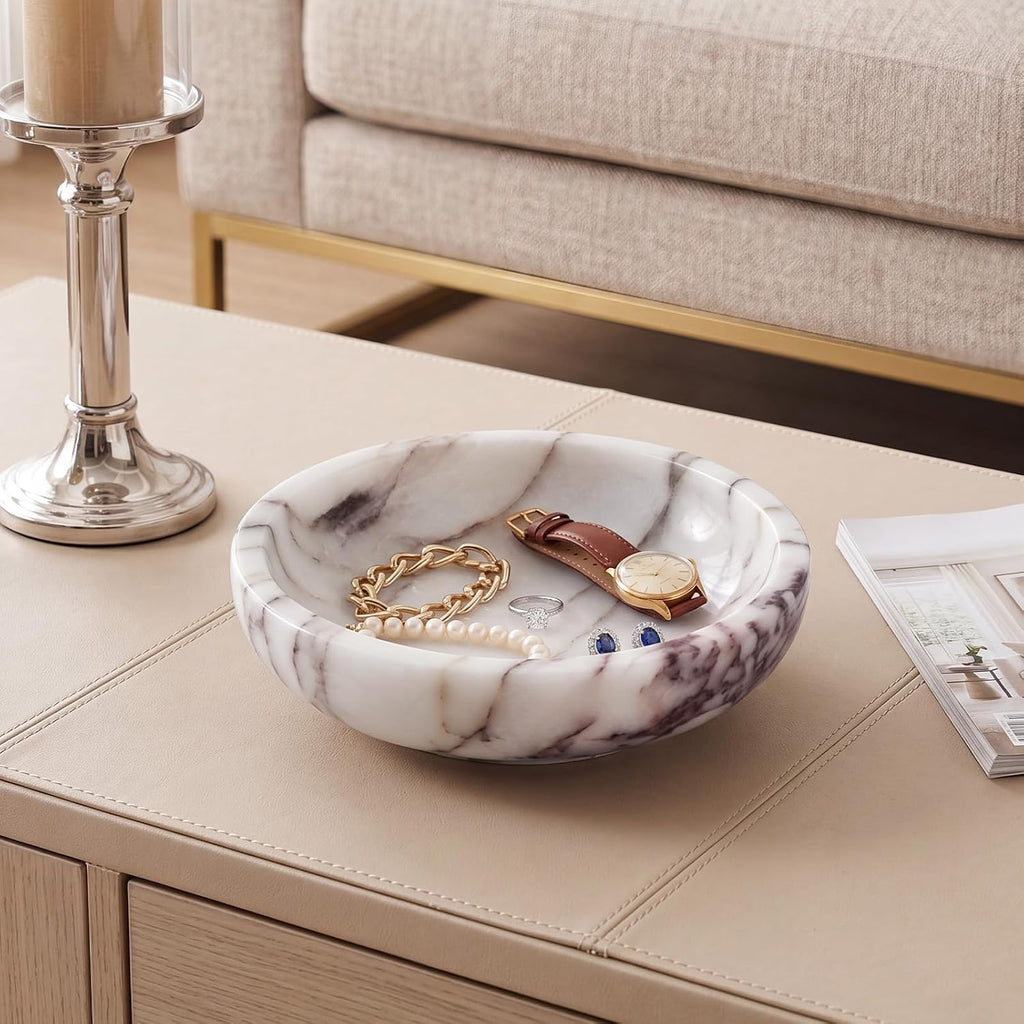 7.8 Inch Natural Luxury Marble Bowl, Calacatta Viola Marble Tray Decoration, Entryway Key Bowl, Decorative Jewelry