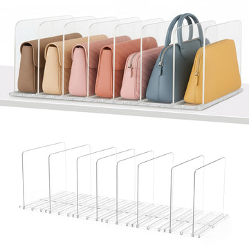 Adjustable Bag & Purse Organizer for Closet | Clear Shelf Dividers for Closet Organization, Vertical Handbag