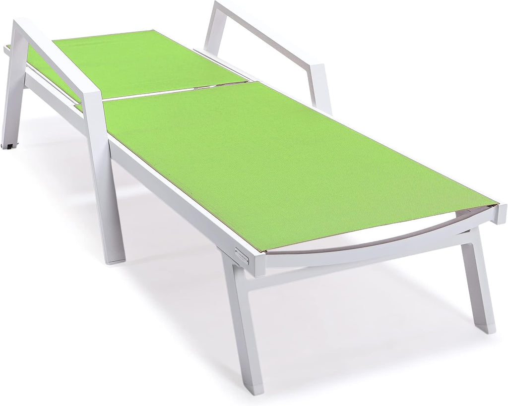 Marlin Patio Chaise Lounge Chair, Adjustable Outdoor White Aluminum Lounge with Breathable Mesh Sling Back