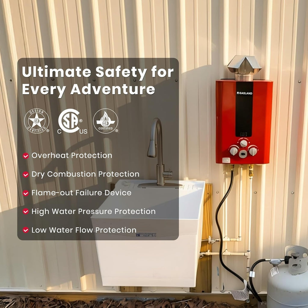 Outdoors Tankless Water Heater Propane, 1.58GPM 6L Portable Gas Water Heater, Overheating Protection