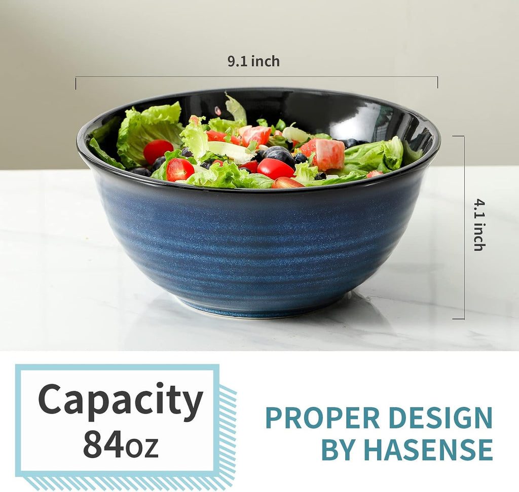 Ceramic Serving Bowls, 9 Inch Large Salad Bowls , 84 Ounce Mixing Bowl Set of 2, Ideal for Soup Pho Pasta Popcorn
