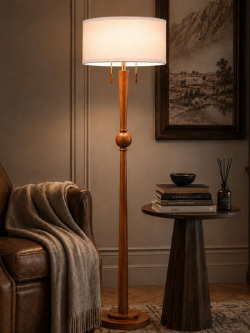 Solid Wood Floor Lamp, Pull Chains Standing Lamp