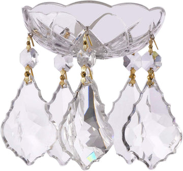 Asfour Crystal 1 Piece - 4-Inches, 5 Side Holes 30% Lead Crystal Chandelier Bobeche Clear with Gold Pin Plus French Cut