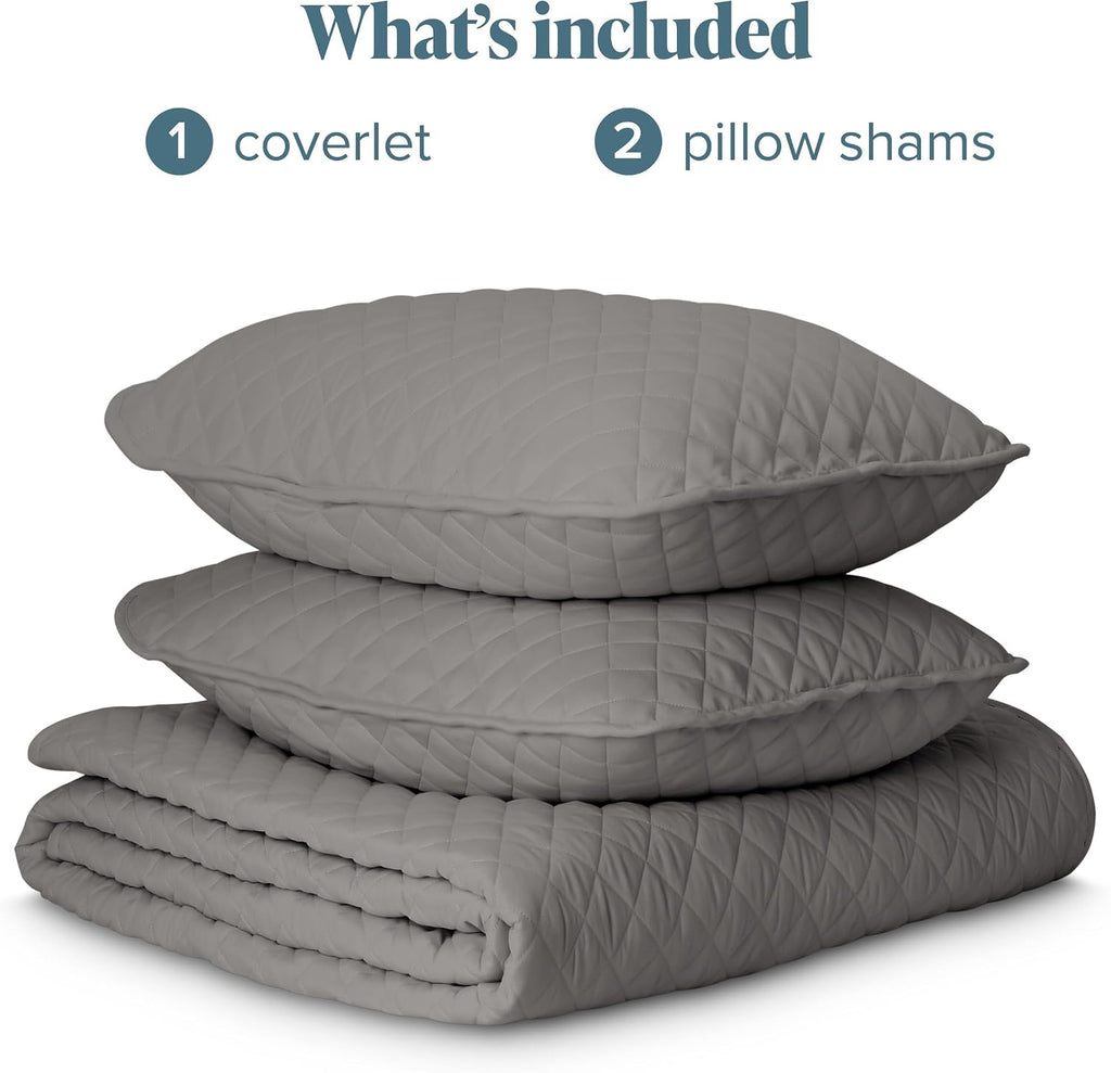 Coverlet Set - Lightweight Bed Decor - Comforter Alternative - All-Season Quilted Bedspread (Grey)
