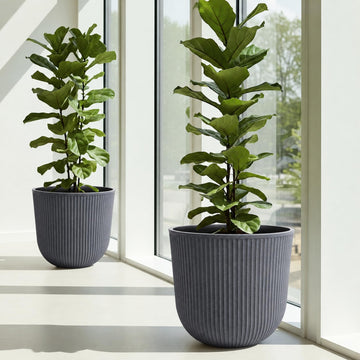 Large Outdoor Planters, Gray Plastic Round Big Plant Pots Set of 2