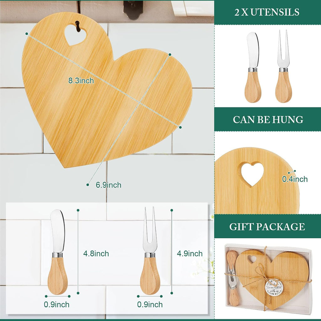 12 Set Bridal Baby Shower Favor Heart Cheese Board with Knife, Wood Mini Charcuterie Board Thank You Gift Box for