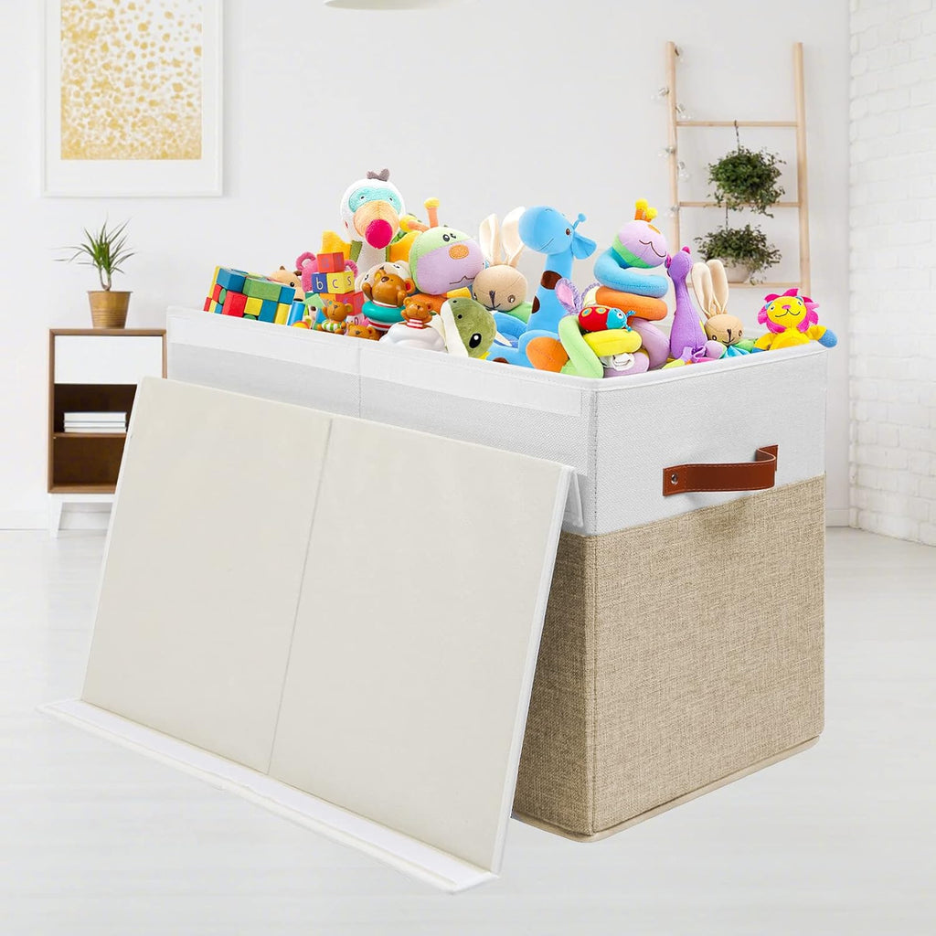 Large Toy Storage Box with Lid, Toy Chest Bin Boxes Basket with Dividers | Sturdy Toy Organizer Bin for Kids, Boys