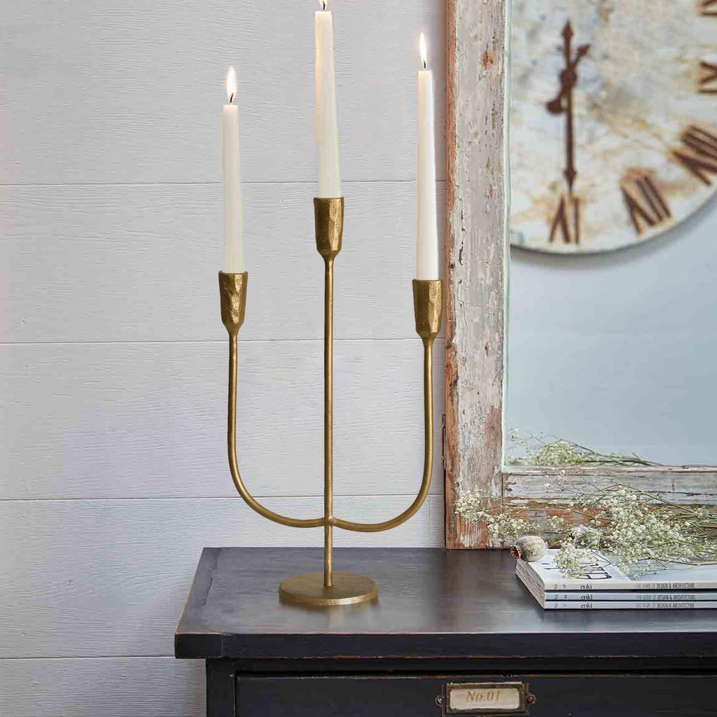 3-Candle Cast Iron Metal Candelabra Candlestick Holders 15 inch Tall Candle Holder Wedding Event Candelabra Candle