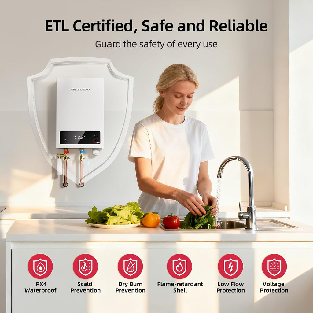 11kW Tankless Water Heater Electric, MIZUDO 240 Volt Instant Hot Water Heater