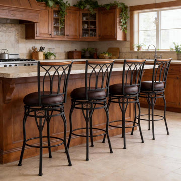Farmhouse Swivel Bar Stools with Backs Set of 4, Adjustable 25"/30" Industrial Counter & Bar Chairs with Brown PU