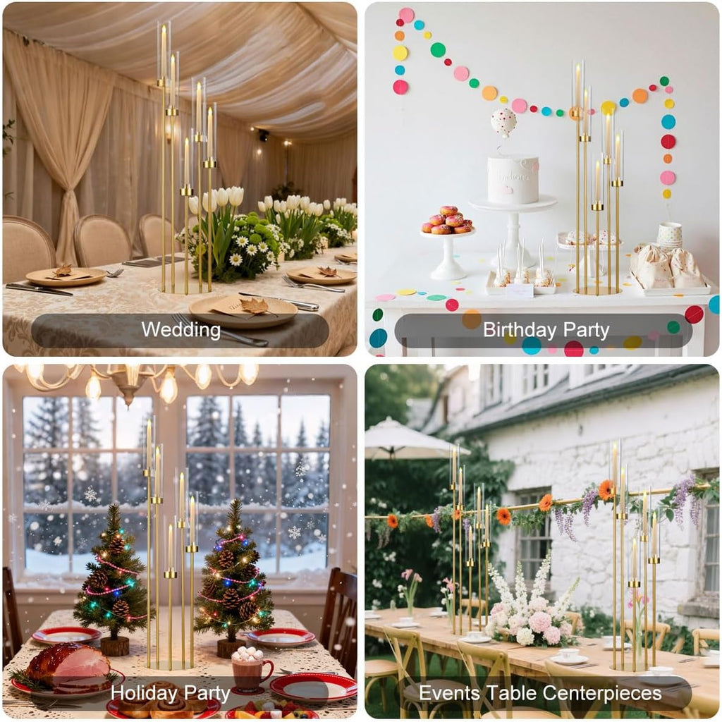 4PCS 5 Arm Candelabra Centerpiece for Table,Floor Candelabra with Acrylic Shadeersary Concert Reception Gifts