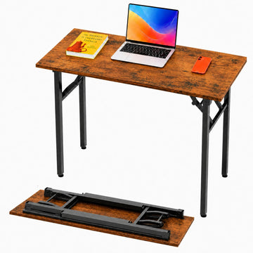 Folding Table Computer Desk - 43.3" No Assembly Folding Desk Design and Foldable Office Desk, Small Desk, Compact