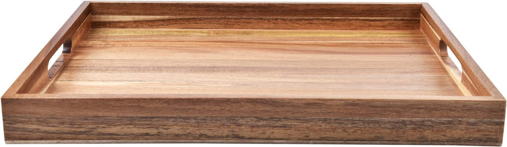 Acacia Wood Serving Tray with Handles (17 Inches) - Decorative Serving Trays Platter for Breakfast in Bed, Lunch