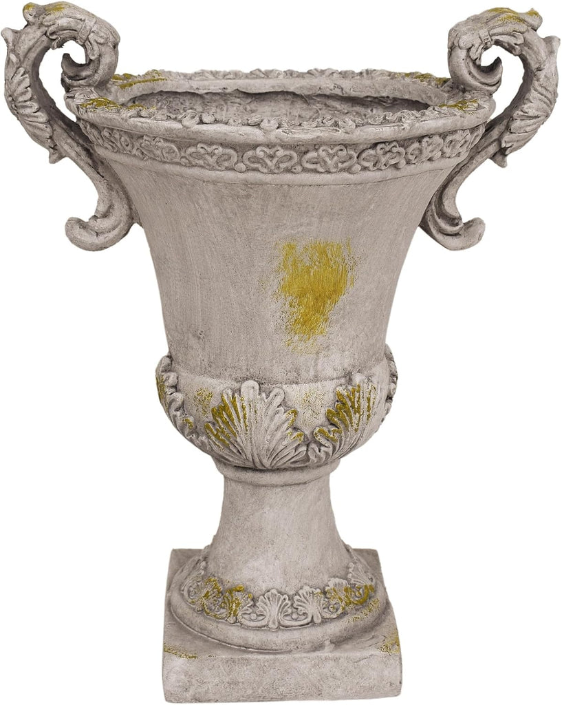 Jorine Patio Planter, Light Concrete Planter, Mid-Centry Gadern Urn, Floral Relif Design Plant Pot, Large Garden Pot