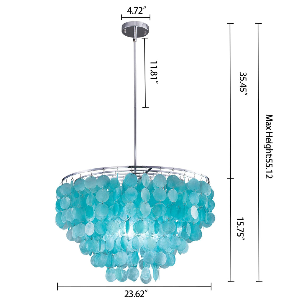Capiz Shell Chandelier, Blue Shell Coastal Chandelier Light Fixture
