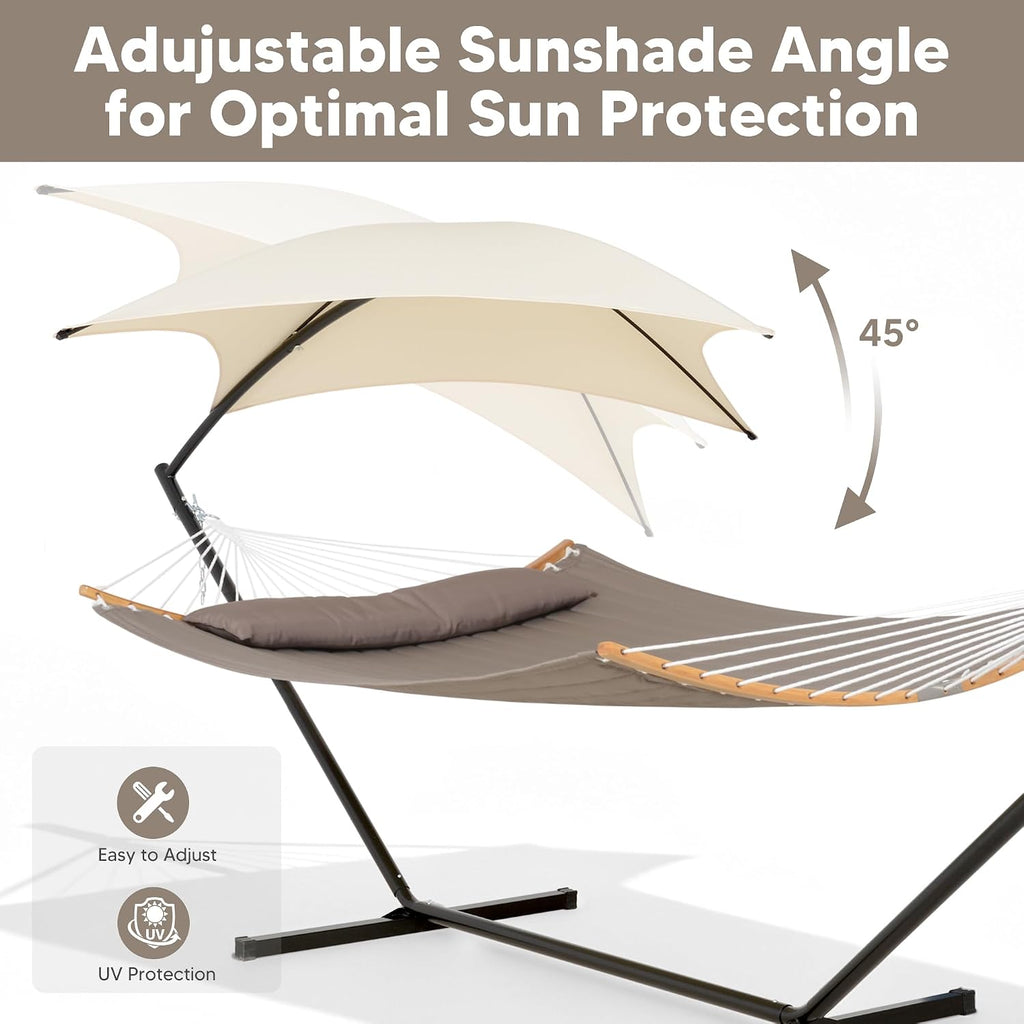 2 Person Hammock with Stand for Outside, Brown | Hammock and Stand Outdoor, Patent Pending
