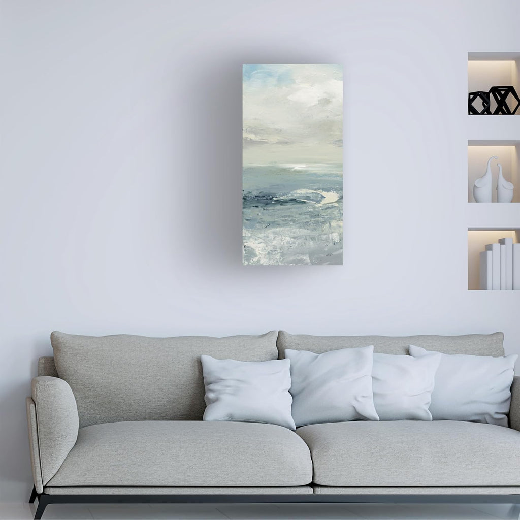 Wrapped Canvas Wall Art - Julia Purinton 'Waves Ii Muted' Wall Art , or Office Décor - 16x32