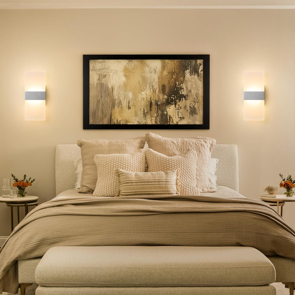 LED Wall Sconces Set of Two, Dimmable Indoor Wall Lights, 2700K-5000K Adjustable, Hardwired Acrylic Wall Lamps