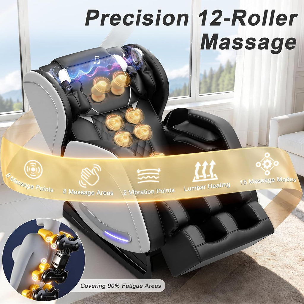 SL Track Massage Chair Full Body, Recliner and Relax Back & Waist | 12 Fixed Rollers, 8 Airbag, 15 Programs, Hip