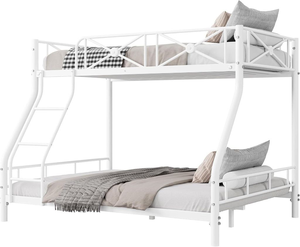 Metal Bunk Bed Twin Over Full, Modern Heavy Duty Bunkbeds with Safety Guard Rails & Space-Saving Design