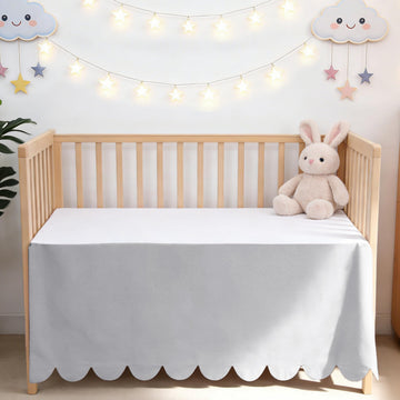 Scallop Edge Crib Skirt Grey, 100% Egyptian Cotton 400 Thread Count Crib Skirt Dust Ruffle,Double