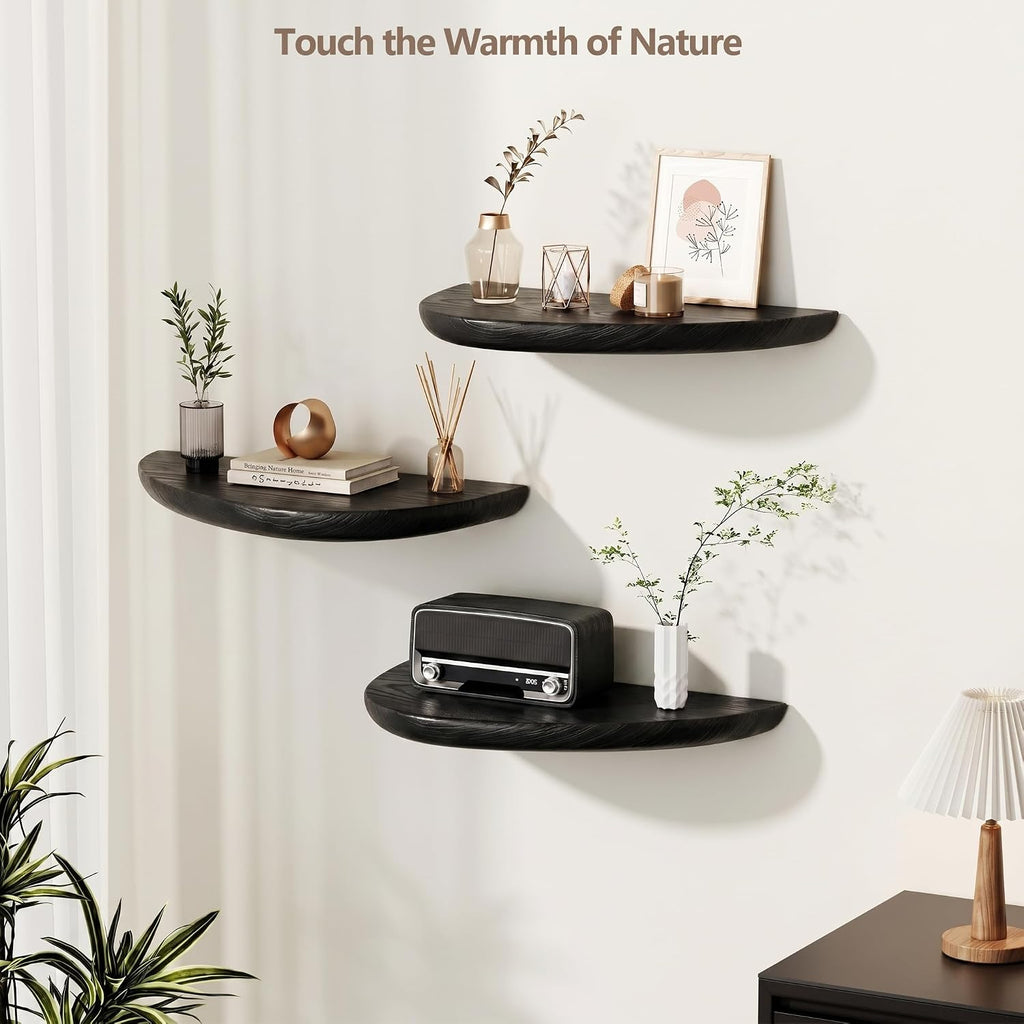 Solid Walnut Floating Shelves for Wall 15.7" Set of 2, Wall Mounted Shelf | Rustic Farmhouse Wooden Floating