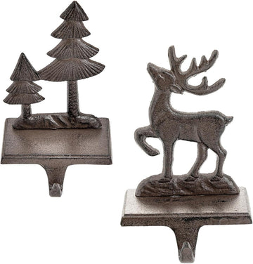 Cast Iron Christmas Stocking Holders, 2 Pack Tree & Reindeer Design